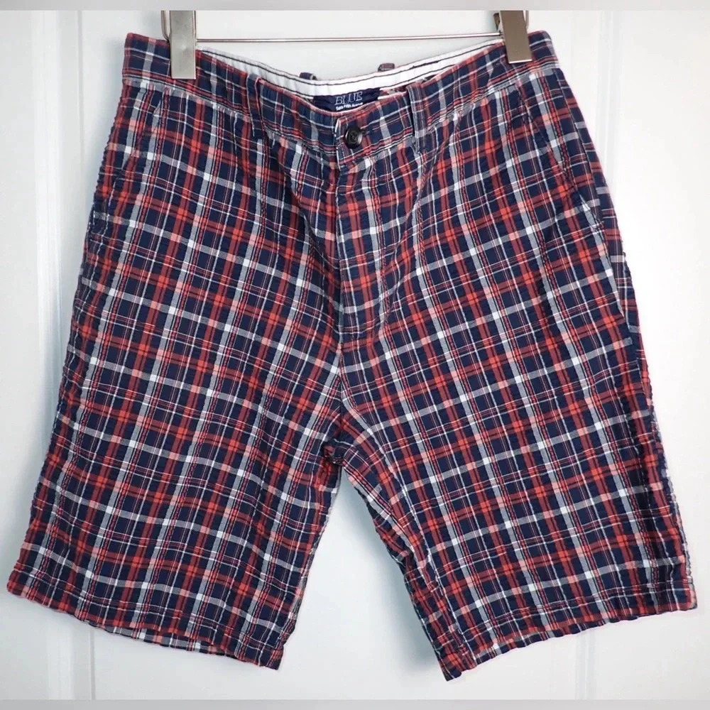 Saks Fifth Avenue BLUE 100% cotton plaid seersucker men’s shorts size 36